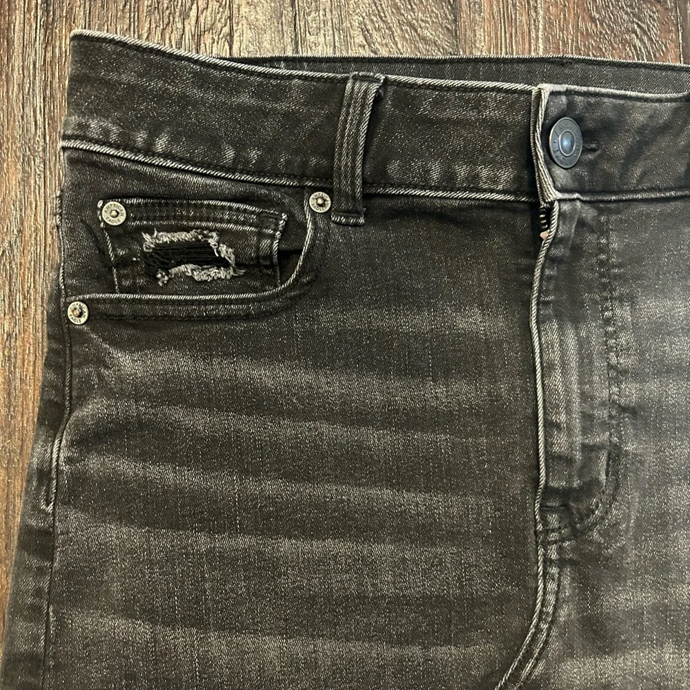 American Eagle Outfitters Washed Black Distressed Denim Cutoff Mini Skirt